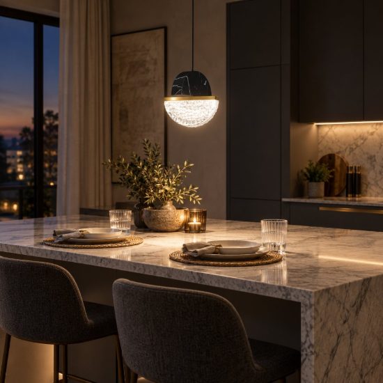 Lampada a sospensione con sfera led 7w 2700k dimmerabile per cucina nero, oro ottone e bianco