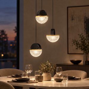 Lampadario a sospensione a sfere led 18w 2700k per sala da pranzo nero, oro ottone e bianco