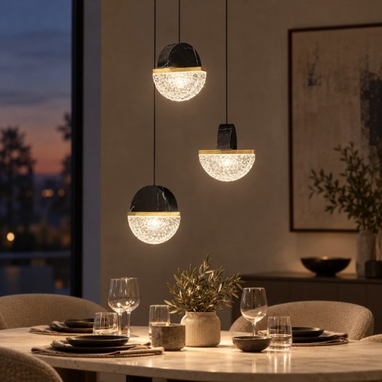 Lampadario a sospensione a sfere led 18w 2700k per sala da pranzo nero, oro ottone e bianco