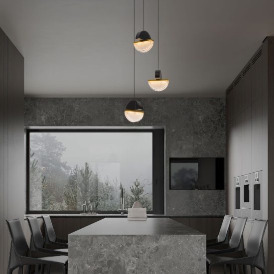 Lampadario a sospensione a sfere led 18w 2700k per sala da pranzo nero, oro ottone e bianco