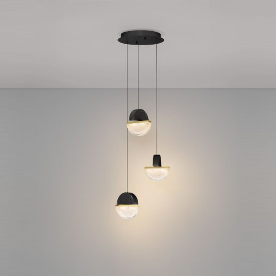 Lampadario a sospensione a sfere led 18w 2700k per sala da pranzo nero, oro ottone e bianco