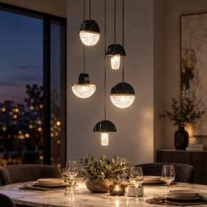 Lampadario a sospensione a sfere led 30w 2700k per soggiorno nero, oro ottone e bianco