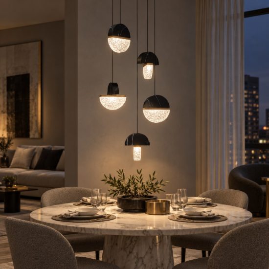 Lampadario a sospensione a sfere led 30w 2700k per soggiorno nero, oro ottone e bianco