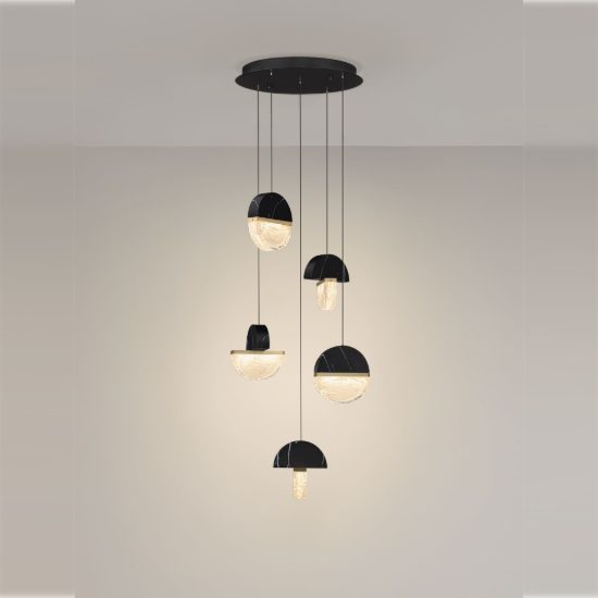 Lampadario a sospensione a sfere led 30w 2700k per soggiorno nero, oro ottone e bianco