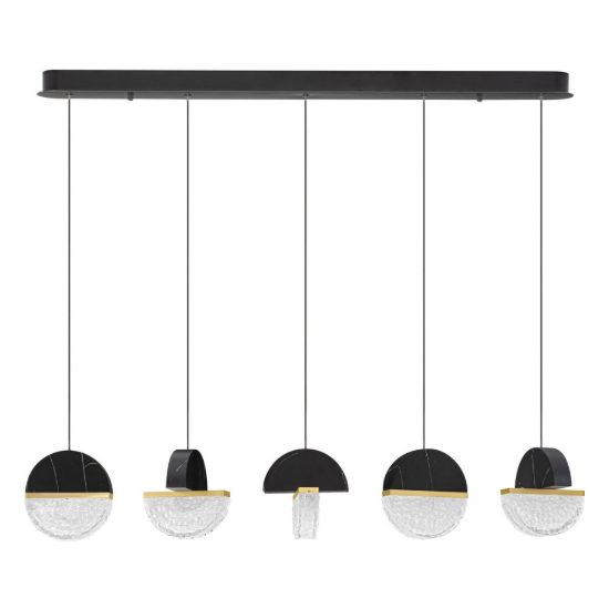 Lampadario a sospensione lineare a sfere led 30w 2700k per sala da pranzo nero, oro ottone e bianco