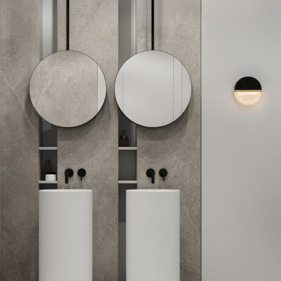 Applique da parete con sfera led 7w 2700k dimmerabile per soggiorno nero, oro ottone e bianco