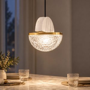 Lampada a sospensione con sfera led 7w 2700k dimmerabile per cucina bianco, oro ottone e nero