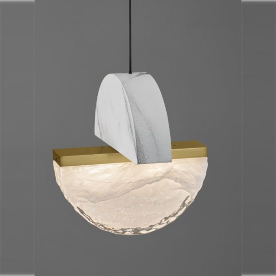 Lampada a sospensione con sfera led 7w 2700k dimmerabile per cucina bianco, oro ottone e nero