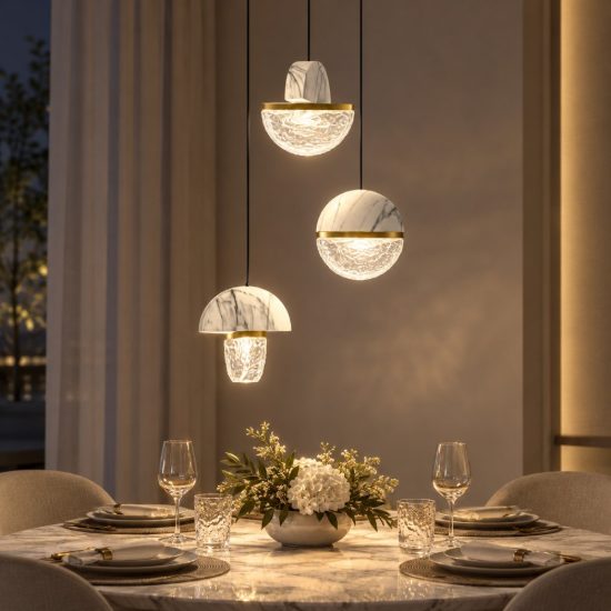 Lampadario a sospensione a sfere led 18w 2700k per sala da pranzo bianco, oro ottone e nero