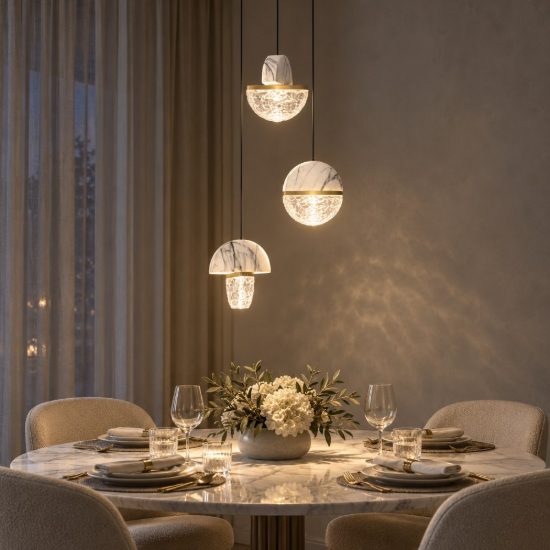 Lampadario a sospensione a sfere led 18w 2700k per sala da pranzo bianco, oro ottone e nero