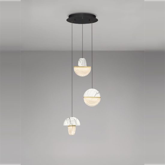 Lampadario a sospensione a sfere led 18w 2700k per sala da pranzo bianco, oro ottone e nero