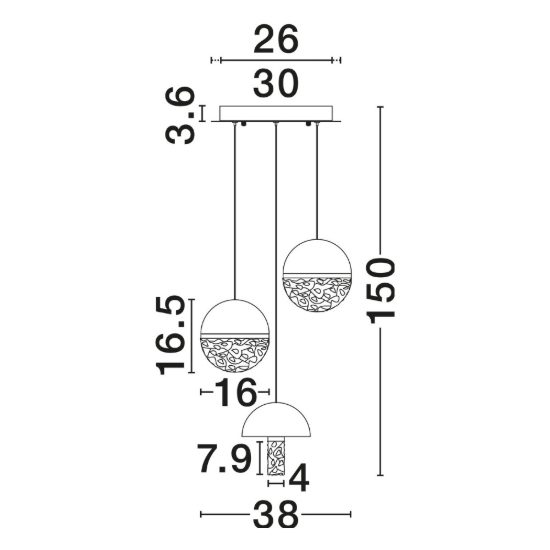 Lampadario a sospensione a sfere led 18w 2700k per sala da pranzo bianco, oro ottone e nero