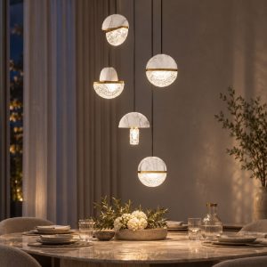 Lampadario a sospensione a sfere led 30w 2700k per soggiorno bianco, oro ottone e nero