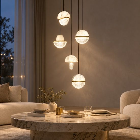 Lampadario a sospensione a sfere led 30w 2700k per soggiorno bianco, oro ottone e nero