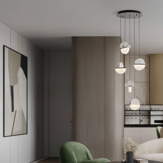 Lampadario a sospensione a sfere led 30w 2700k per soggiorno bianco, oro ottone e nero