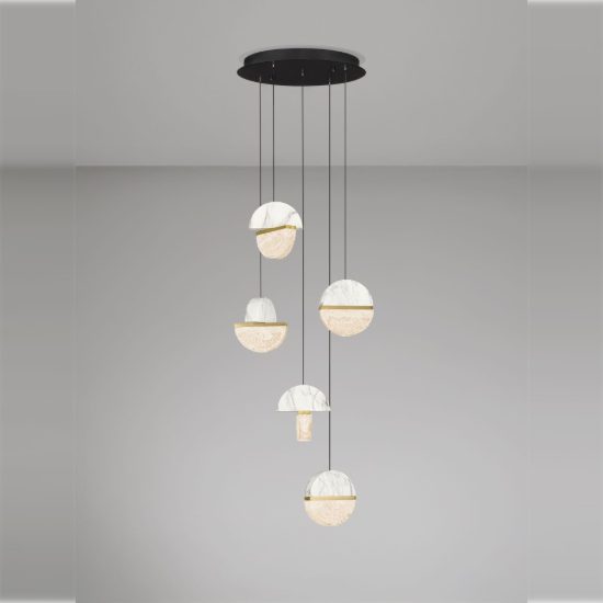 Lampadario a sospensione a sfere led 30w 2700k per soggiorno bianco, oro ottone e nero