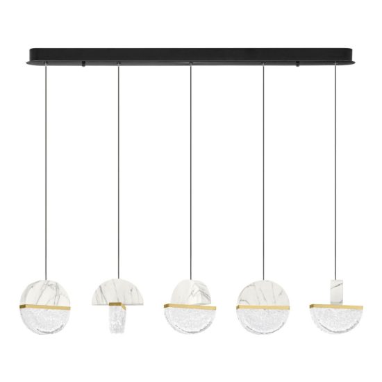 Lampadario a sospensione lineare a sfere led 30w 2700k per sala da pranzo bianco, oro ottone e nero