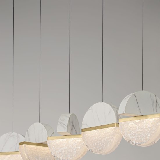 Lampadario a sospensione lineare a sfere led 30w 2700k per sala da pranzo bianco, oro ottone e nero