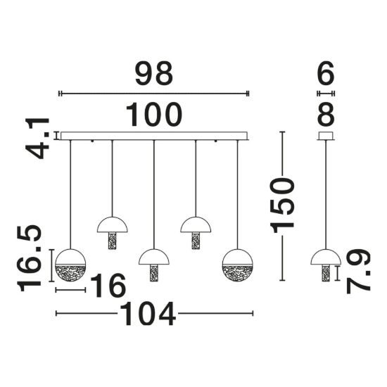 Lampadario a sospensione lineare a sfere led 30w 2700k per sala da pranzo bianco, oro ottone e nero