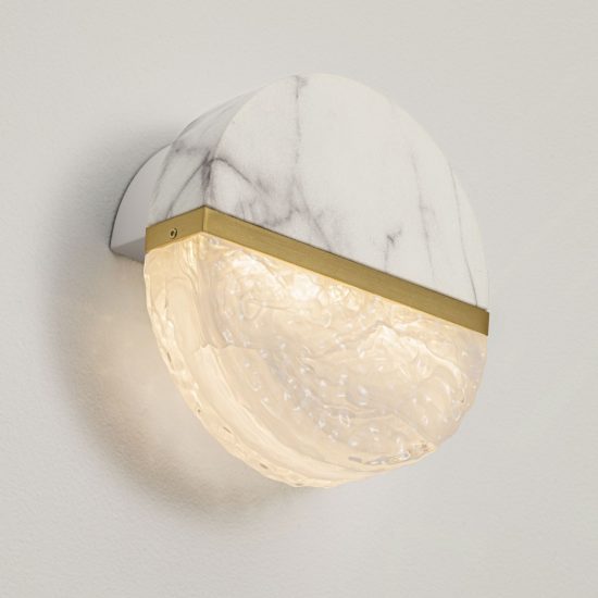 Applique da parete con sfera led 7w 2700k dimmerabile per soggiorno bianco, oro ottone e nero