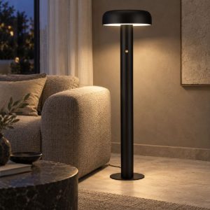 Lampada da terra con testa a disco led 28w 2700k dimmerabile per soggiorno moderna nera sabbiata
