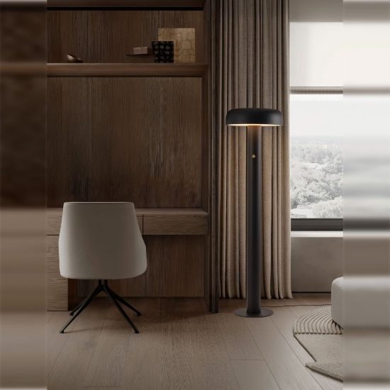 Lampada da terra con testa a disco led 28w 2700k dimmerabile per soggiorno moderna nera sabbiata