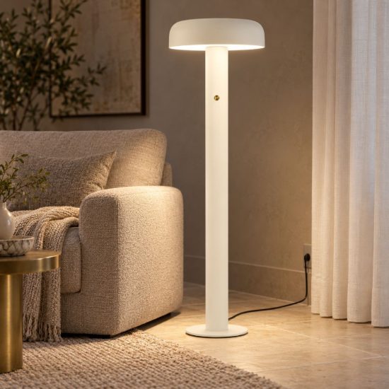 Lampada da terra con testa a disco led 28w 2700k dimmerabile per soggiorno moderna crema