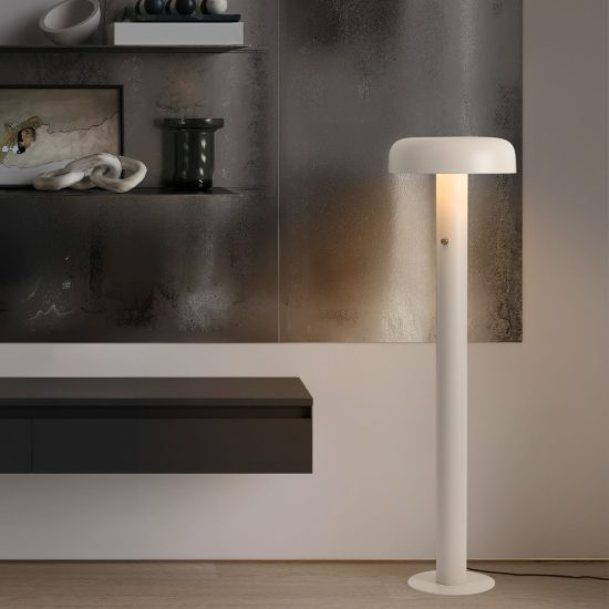 Lampada da terra con testa a disco led 28w 2700k dimmerabile per soggiorno moderna crema