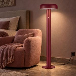 Lampada da terra con testa a disco led 28w 2700k dimmerabile per soggiorno moderna bordeaux