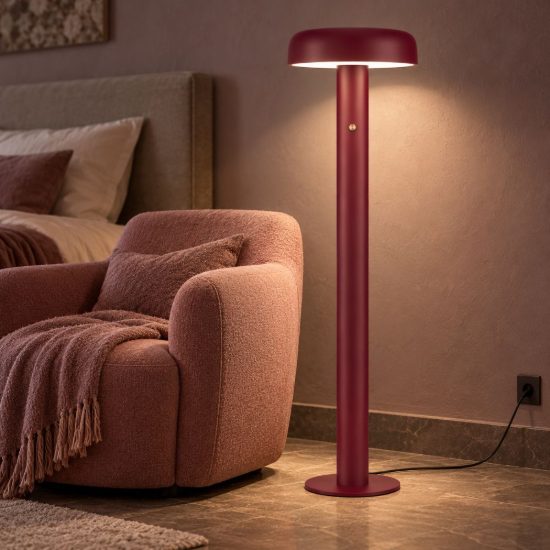 Lampada da terra con testa a disco led 28w 2700k dimmerabile per soggiorno moderna bordeaux