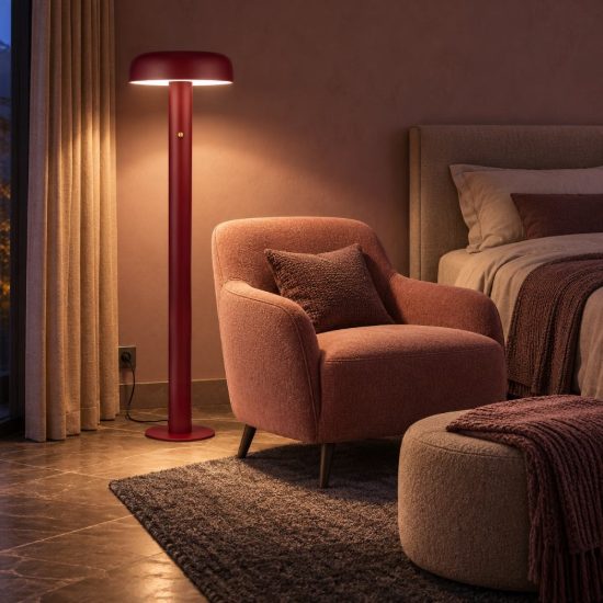 Lampada da terra con testa a disco led 28w 2700k dimmerabile per soggiorno moderna bordeaux