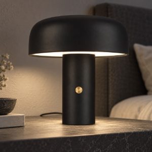 Abat-jour a fungo led 17w 2700k dimmerabile per comodino moderno nero sabbiato
