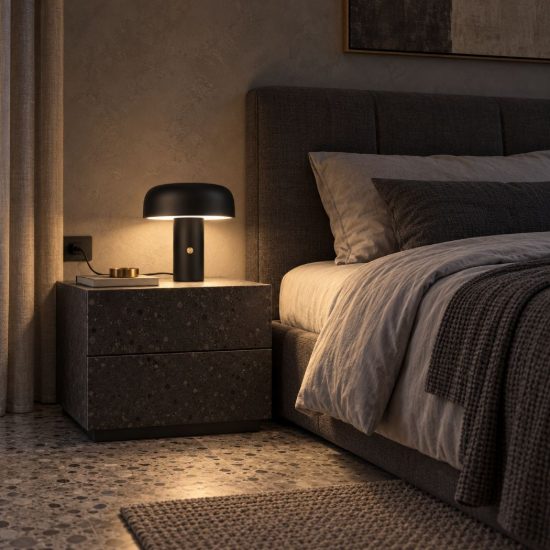 Abat-jour a fungo led 17w 2700k dimmerabile per comodino moderno nero sabbiato
