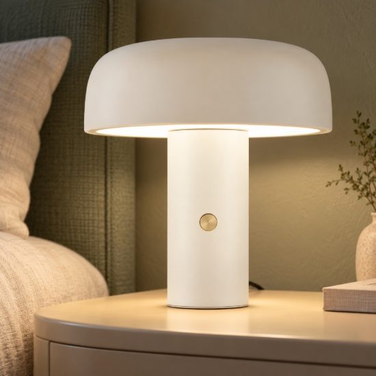 Abat-jour a fungo led 17w 2700k dimmerabile per comodino moderno crema