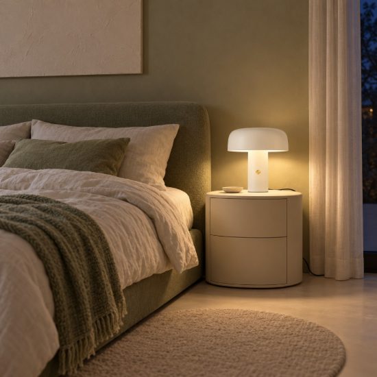 Abat-jour a fungo led 17w 2700k dimmerabile per comodino moderno crema