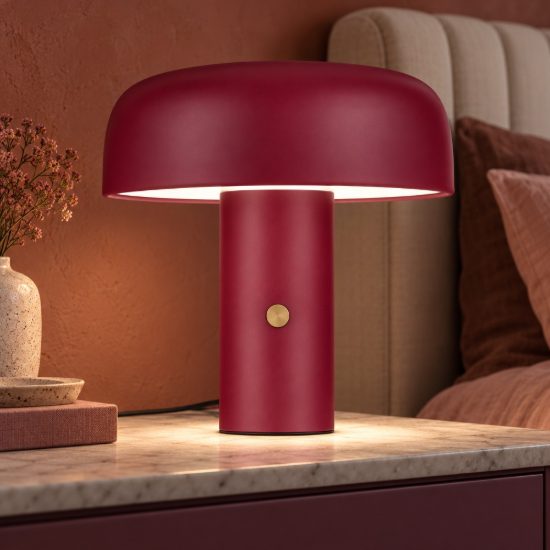 Abat-jour a fungo led 17w 2700k dimmerabile per comodino moderno bordeaux