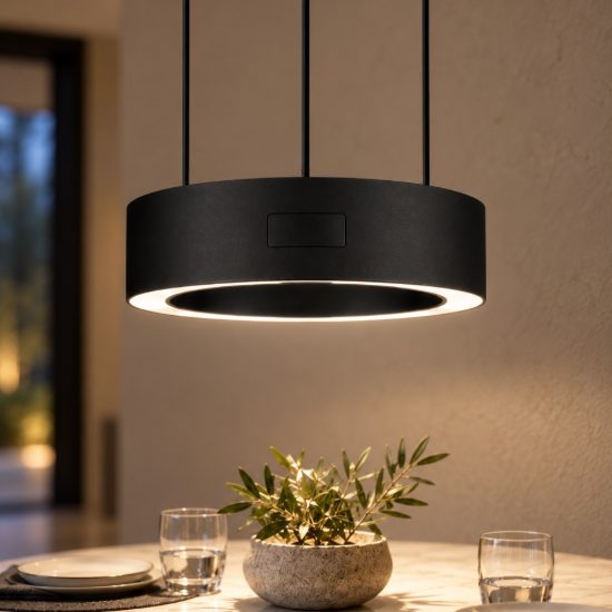 Lampada a sospensione led 24w 3000k dimmerabile con sensore per camera da letto moderna nera
