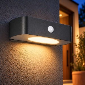 Applique nero da esterno ibrido luce solare led con sensore di movimento crepuscolare 6w 4000k
