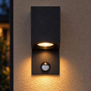 Applique da esterno quadrata nero ip65 con sensore di movimento crepuscolare