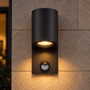 Applique da esterno semicilindrica nero ip65 con sensore di movimento crepuscolare