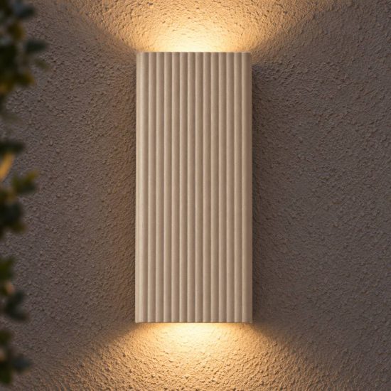 Applique da esterno biemissione rettangolare rigata moderna tortora ip65