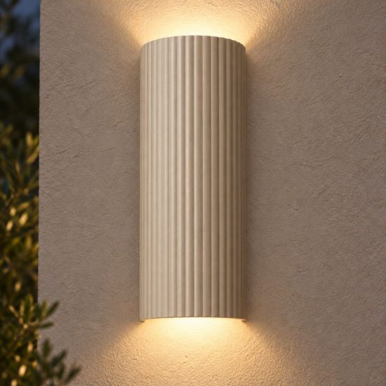 Applique da esterno biemissione semicilindrica rigata moderna tortora ip65