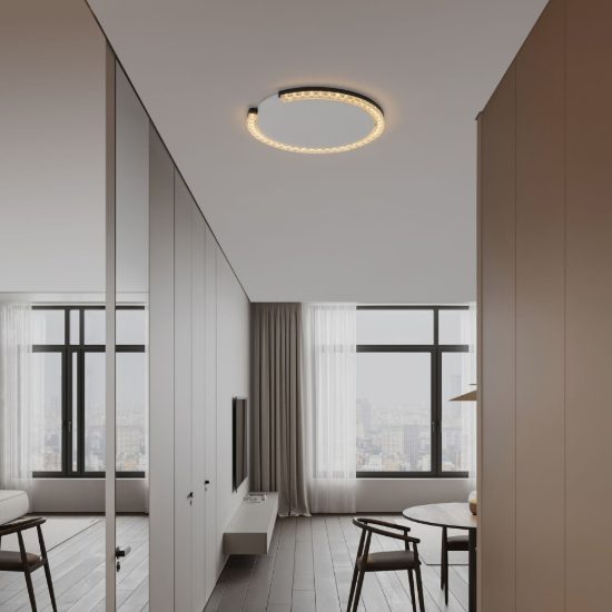 Plafoniera tonda ultrapiatta led 21w 3000k dimmerabile moderna nera sabbiata