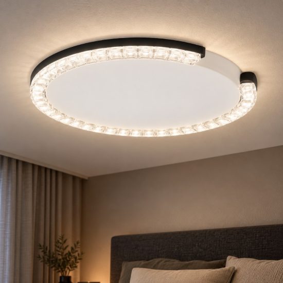 Plafoniera tonda ultrapiatta led 30w 3000k dimmerabile moderna nera sabbiata