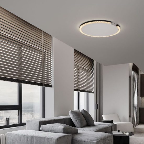 Plafoniera tonda ultrapiatta led 30w 3000k dimmerabile moderna nera sabbiata
