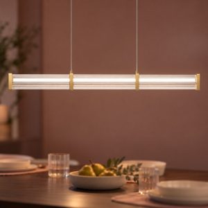 Lampadario a sospensione lineare led 13w 2700k per sala da pranzo trasparente e oro spazzolato