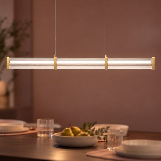 Lampadario a sospensione lineare led 13w 2700k per sala da pranzo trasparente e oro spazzolato