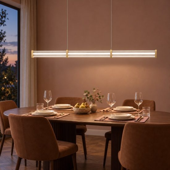 Lampadario a sospensione lineare led 13w 2700k per sala da pranzo trasparente e oro spazzolato