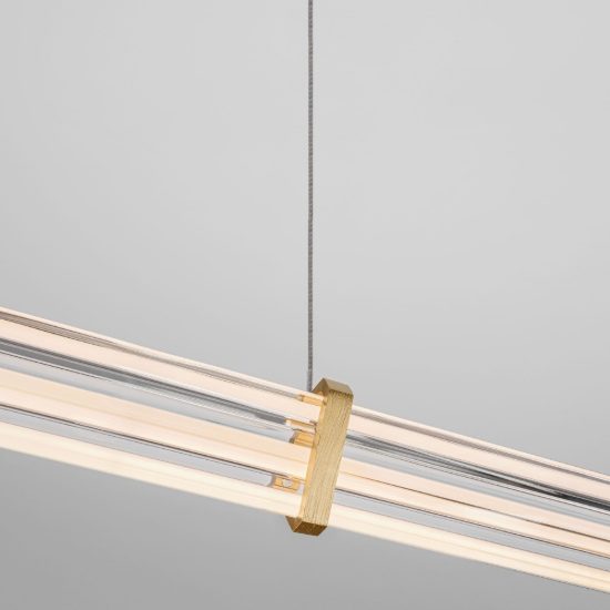 Lampadario a sospensione lineare led 13w 2700k per sala da pranzo trasparente e oro spazzolato