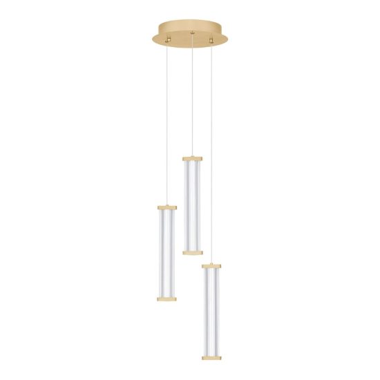 Lampadario a sospensione con 3 pendenti led 13w 2700k per cucina trasparente e oro spazzolato